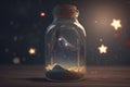 Illuminated magic potion in a glass bottle