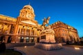 The illuminated main facade of the Buda Castle in Budapest at ni Royalty Free Stock Photo