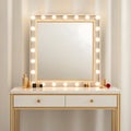 Illuminated makeup mirror vanity with gold accents lights generated using AI. Royalty Free Stock Photo