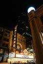 Illuminated marquee of a Broadway theatre in the evening in Chicago Royalty Free Stock Photo