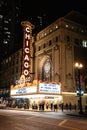 Illuminated marquee of a Broadway theatre in the evening in Chicago Royalty Free Stock Photo