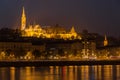 Matthias Church and the Danube River at Night, Budapest, Hungary Royalty Free Stock Photo