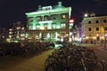 Illuminated medieval buildings in Amsterdam the Netherlands at n