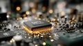 Illuminated Microchip on Circuit Board: Digital Technology and Data Processing Royalty Free Stock Photo