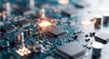Illuminated microchips on a glowing circuit board Royalty Free Stock Photo