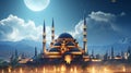 Illuminated minaret symbolizes spirituality in famous Blue Mosque