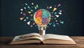 Illuminated Mind Book, Brain Lightbulb, Geometric Burst