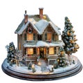 Illuminated Miniature Christmas House with Snow and Lights Royalty Free Stock Photo
