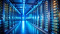 Illuminated Miniature Data Center A TiltShift Perspective on Server Rack Technology Royalty Free Stock Photo