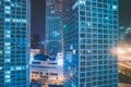 Illuminated modern buildings at night in China Royalty Free Stock Photo