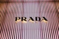 illuminated modern facade with the lettering of Prada in Osaka, Japan