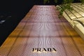 illuminated modern facade with the lettering of Prada in Osaka, Japan