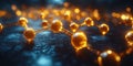 Illuminated molecular structure on a dark surface showcasing intricate details of scientific concepts