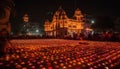 Illuminated monument in famous city celebrates traditional festival with lanterns generated by AI