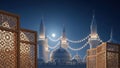 Illuminated mosque with intricate patterns isolated on white background Royalty Free Stock Photo