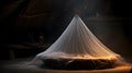 Illuminated mosquito net over bed in the guesthouse Royalty Free Stock Photo