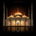 Illustration on the theme of Ramadan. Muslim mosque on a dark background. 3D vector. High detailed realistic illustration