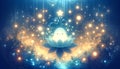 Illuminated Mystical Lotus Flower in a Dreamy Starry Night Forest Royalty Free Stock Photo