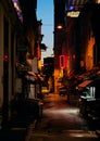 Illuminated narrow street in Istanbul, Turkey