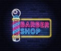Illuminated neon barber shop design.