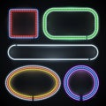 Illuminated neon borders, empty frame signs, new year, casino, party decoration vector set