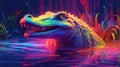 Illuminated Neon Crocodile. Captivating and Bold