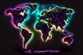 illuminated neon network map of the world illustration Generative AI Royalty Free Stock Photo