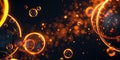 Illuminated Neon Orange Light Ring Highlights Bubbles On A Dark Round Frame