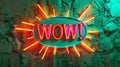 The Neon Wow Sign.AI generated image Royalty Free Stock Photo