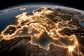 Illuminated Network Connectivity Across Europe and Surrounding Regions from Space Generative AI Royalty Free Stock Photo