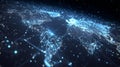 Illuminated Network Map of Earth Showcasing Global Connections and Digital Data Flow with Dazzling Light Points Royalty Free Stock Photo