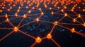 Illuminated Network Nodes Connected On Circuit Board
