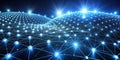 Illuminated network nodes forming a complex interconnected system of bright luminous points. Generative AI Royalty Free Stock Photo