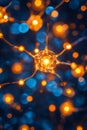 Illuminated Neural Network, Microscopic Neuron with Synapses Firing, Complex Brain Connections