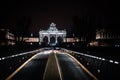 Illuminated night scene of Brussels Jubelpark in Brussels