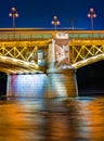 Illuminated night view of Margit or Margaret Bridge. Exciting cityscape of Budapest,