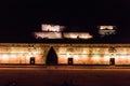 Illuminated Nun`s Quadrangle Cuadrangulo de las Monjas building complex at the ruins of the ancient Mayan city Uxmal Royalty Free Stock Photo