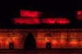 Illuminated Nun`s Quadrangle Cuadrangulo de las Monjas building complex at the ruins of the ancient Mayan city Uxmal Royalty Free Stock Photo