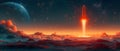 Concept Neon Rocket, Starlit Illuminated Odyssey Neon Rocket Soars in Starlit Dreamscape