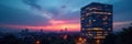 Illuminated office block, twilight sky backdrop , professional, building, modern architecture