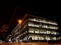 Illuminated office building at night in Madrid Las Tablas Royalty Free Stock Photo