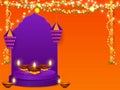 Illuminated Oil Lamps (Diya) with Hanging Lanterns (Kandeel), Floral Garland (Toran), Lighting