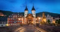 Illuminated Old Bridge Gate in Heidelberg, Germany