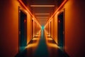 illuminated orange empty hotel corridorGenerative AI
