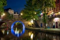 Illuminated Oudegracht canal in Utrecht, The Netherlands