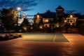 An illuminated outdoor basketball court under the night sky, Generative Ai Royalty Free Stock Photo