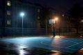 An illuminated outdoor basketball court under the night sky, Generative Ai Royalty Free Stock Photo