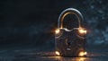 Illuminated padlock on dark textured background Royalty Free Stock Photo