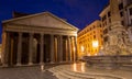 Illuminated Pantheon in Rome by night. One of the most famous historic landmark in Italy Royalty Free Stock Photo