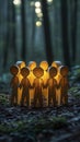 Illuminated Paper Figures in a Forest Setting Royalty Free Stock Photo